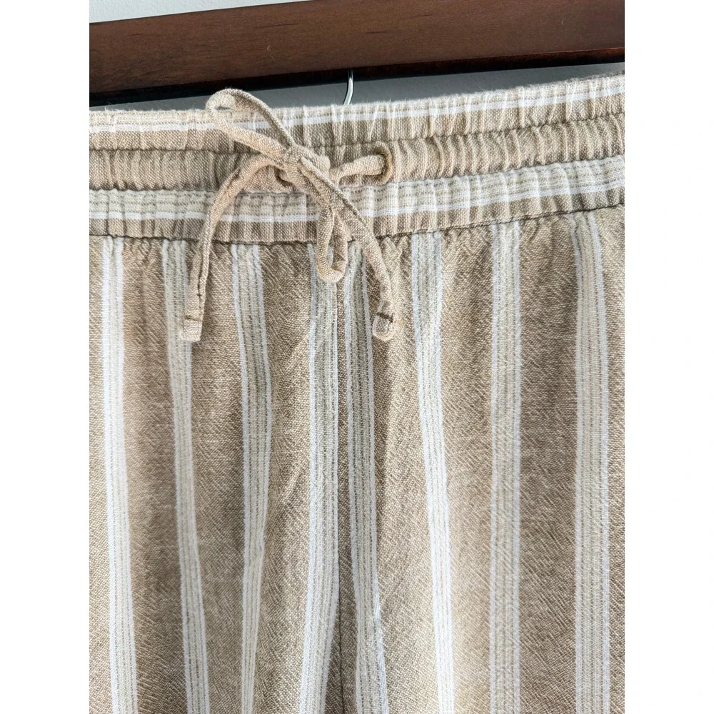Banana Republic Linen Blend Striped Pull On Pants Tan White Drawstring Large